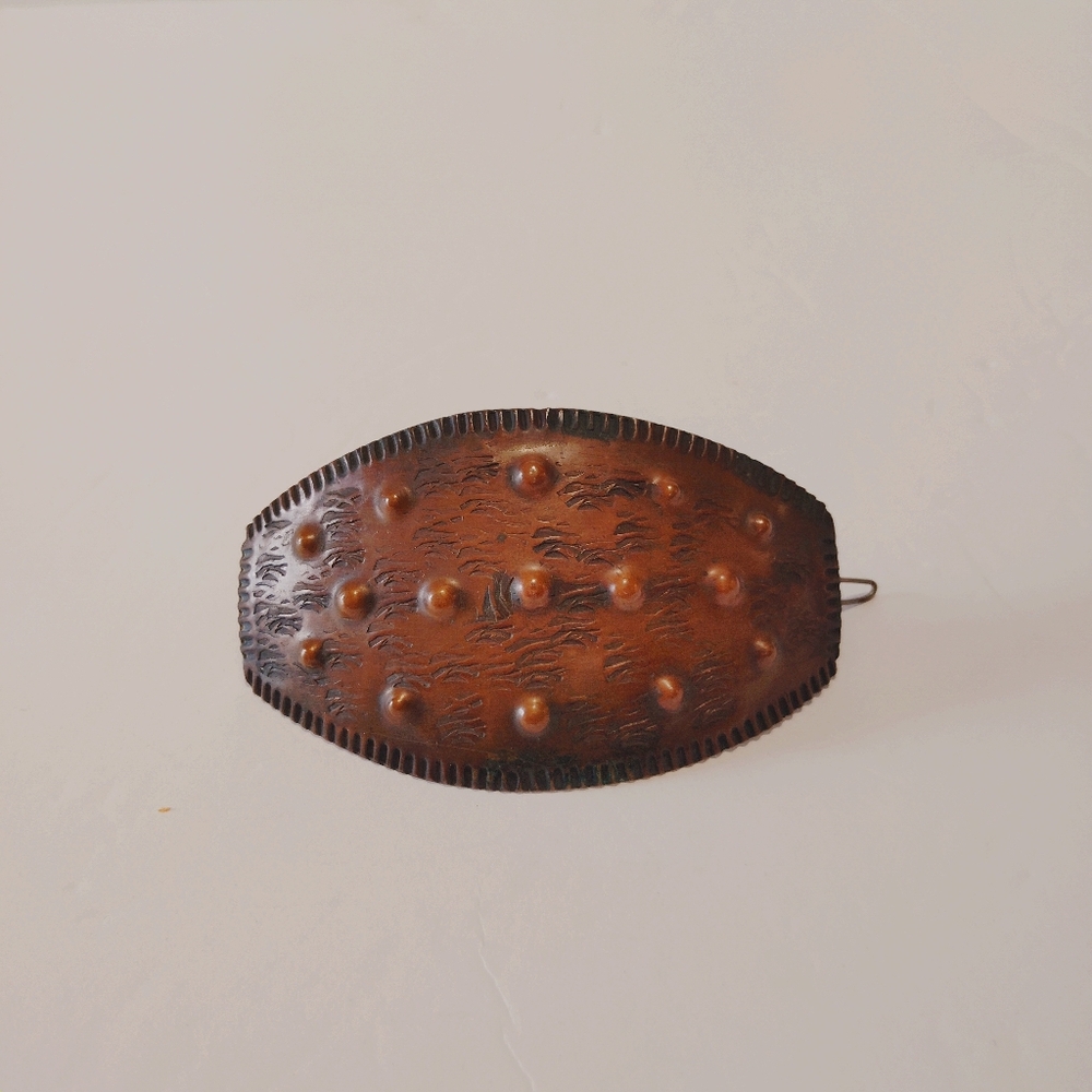 Vintage Hammered Copper Hair Barrette Rustic Patina Clasp Large 4.25" Boho